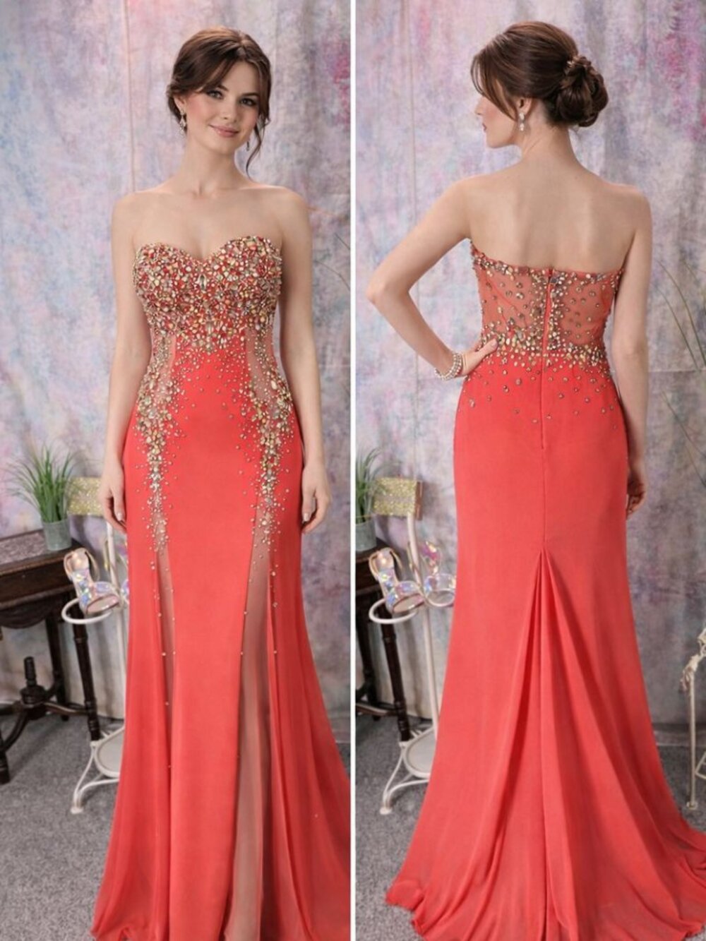 NEW📌 Cinderella Beaded Slightly Transparent Parts Strapless Prom - Formal Gown